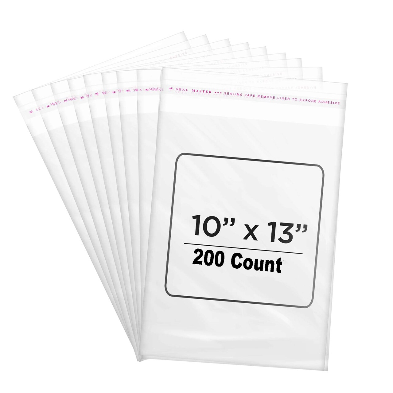 200 Count Resealable Clear Poly Bags Crystal Clear Cellophane Self Seal Envelopes with 10" x 13"